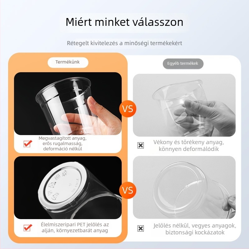 Egyszer használatos PET pohár kávéhoz és tejes teához, átlátszó, fedéllel, 500 ml