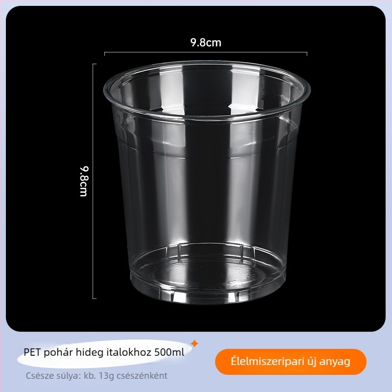 Egyszer használatos PET pohár kávéhoz és tejes teához, átlátszó, fedéllel, 500 ml
