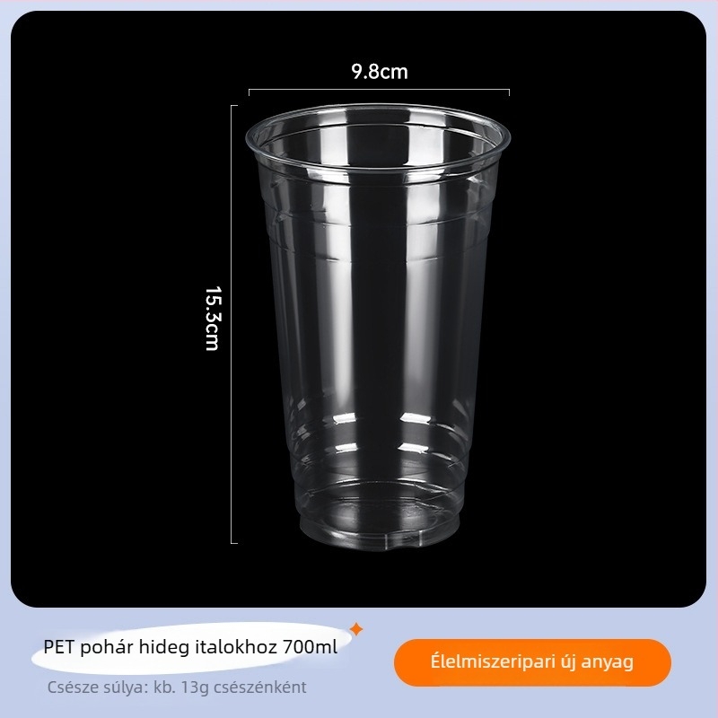 Egyszer használatos PET pohár kávéhoz és tejes teához, átlátszó, fedéllel, 500 ml