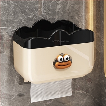 Fali WC-papírtartó és papírzsebkendő tartó, vízálló műanyagból, spray felülettel, rajzfilmszerű stílus
