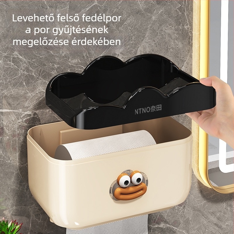 Fali WC-papírtartó és papírzsebkendő tartó, vízálló műanyagból, spray felülettel, rajzfilmszerű stílus