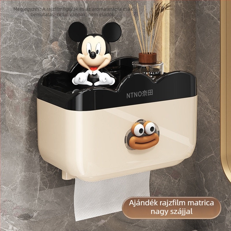 Fali WC-papírtartó és papírzsebkendő tartó, vízálló műanyagból, spray felülettel, rajzfilmszerű stílus