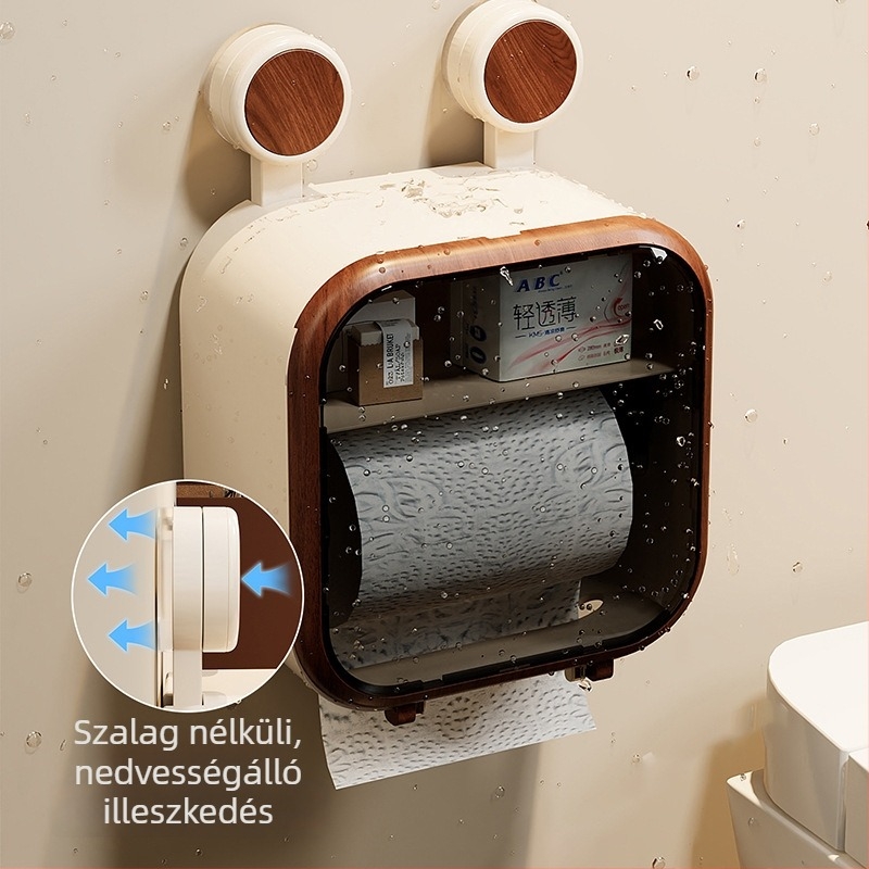Falra szerelhető szívóval ellátott vécépapír tartó doboz, műanyag, vízálló, tekercses papírokhoz, modell 05456406046