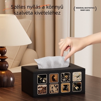 Bőr papírzsebkendő tartó – modern, minimalist stílus, multifunkcionális, asztalra, modell 985
