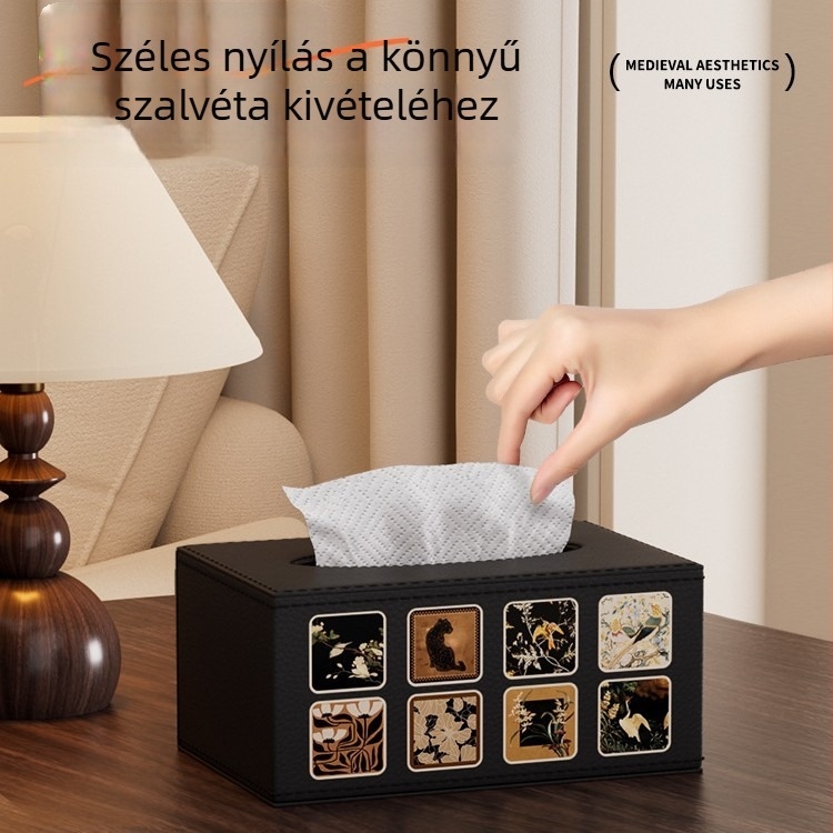 Bőr papírzsebkendő tartó – modern, minimalist stílus, multifunkcionális, asztalra, modell 985