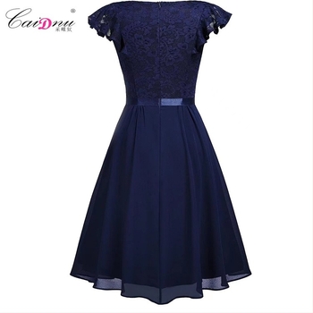 Csipke és sifon midi ruha, A-vonalú, V-nyakú, rövid raglán ujjú, poliészter és spandex