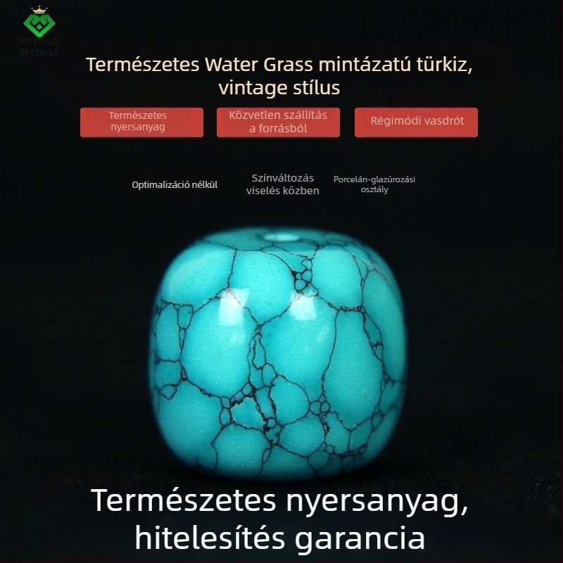 Holler kézzel készített türkiz barrel gyöngy – öreg típusú stílus, vasvonal mintával, karkötő kiegészítő
