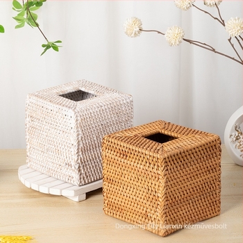 Őszi rattan papírzsepi tartó – Modell 050, 64 darabos készlet, levehető zsebkendőkkel, autó, nappali és fürdőszoba számára