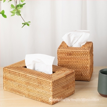 Őszi rattan papírzsepi tartó – Modell 050, 64 darabos készlet, levehető zsebkendőkkel, autó, nappali és fürdőszoba számára