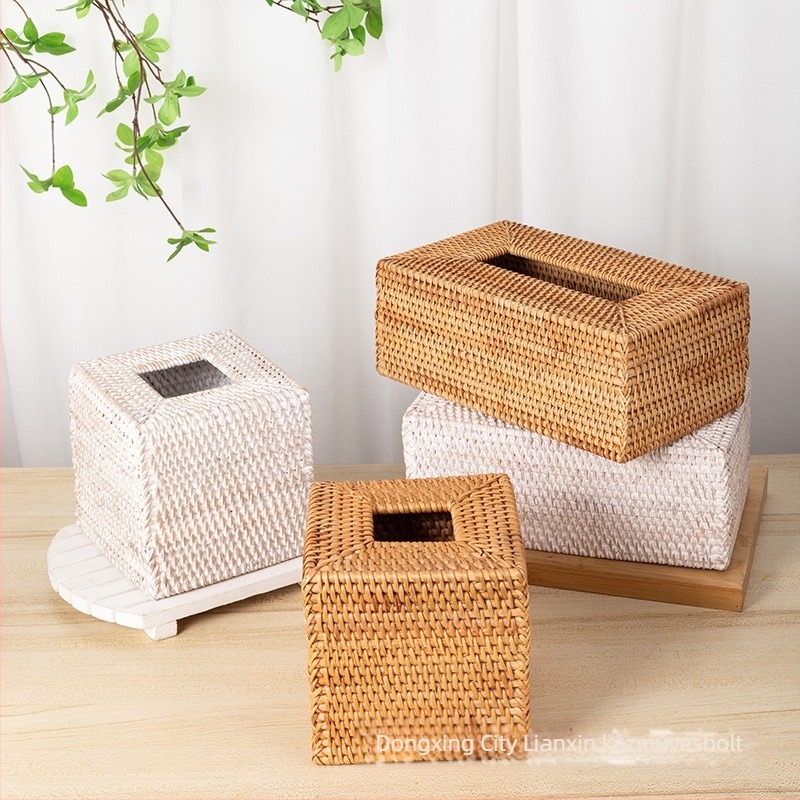 Őszi rattan papírzsepi tartó – Modell 050, 64 darabos készlet, levehető zsebkendőkkel, autó, nappali és fürdőszoba számára