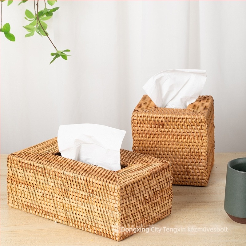 Őszi rattan papírzsepi tartó – Modell 050, 64 darabos készlet, levehető zsebkendőkkel, autó, nappali és fürdőszoba számára
