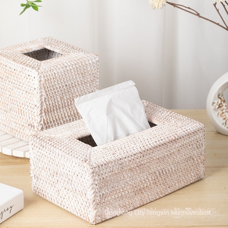 Őszi rattan papírzsepi tartó – Modell 050, 64 darabos készlet, levehető zsebkendőkkel, autó, nappali és fürdőszoba számára