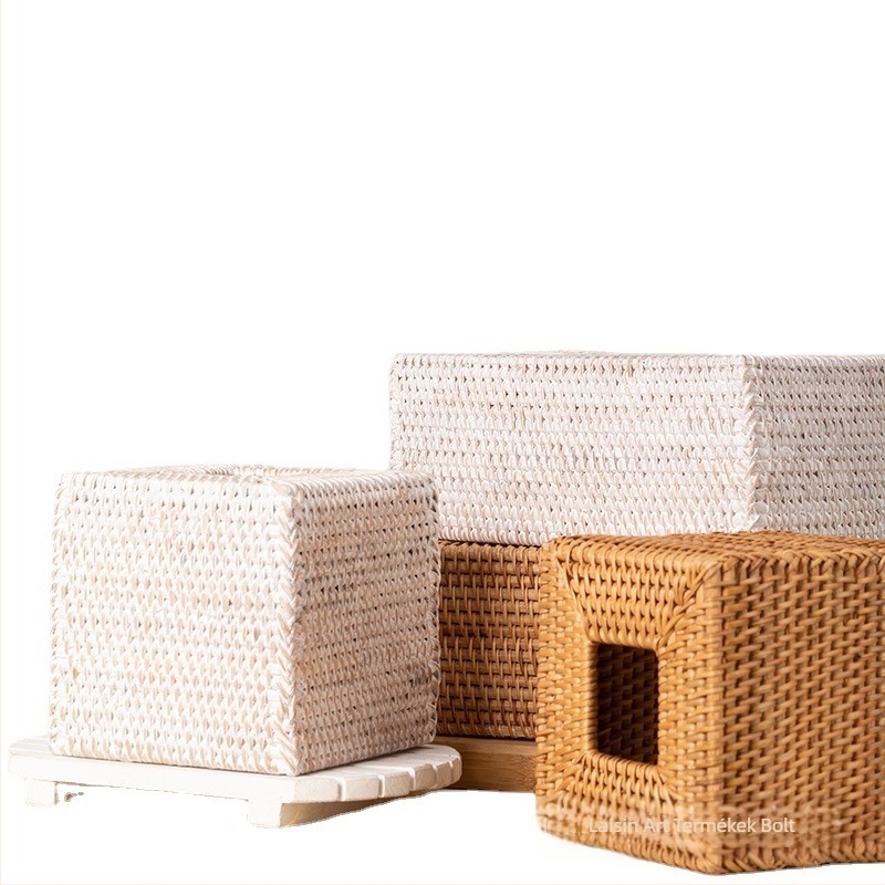 Őszi rattan papírzsepi tartó – Modell 050, 64 darabos készlet, levehető zsebkendőkkel, autó, nappali és fürdőszoba számára