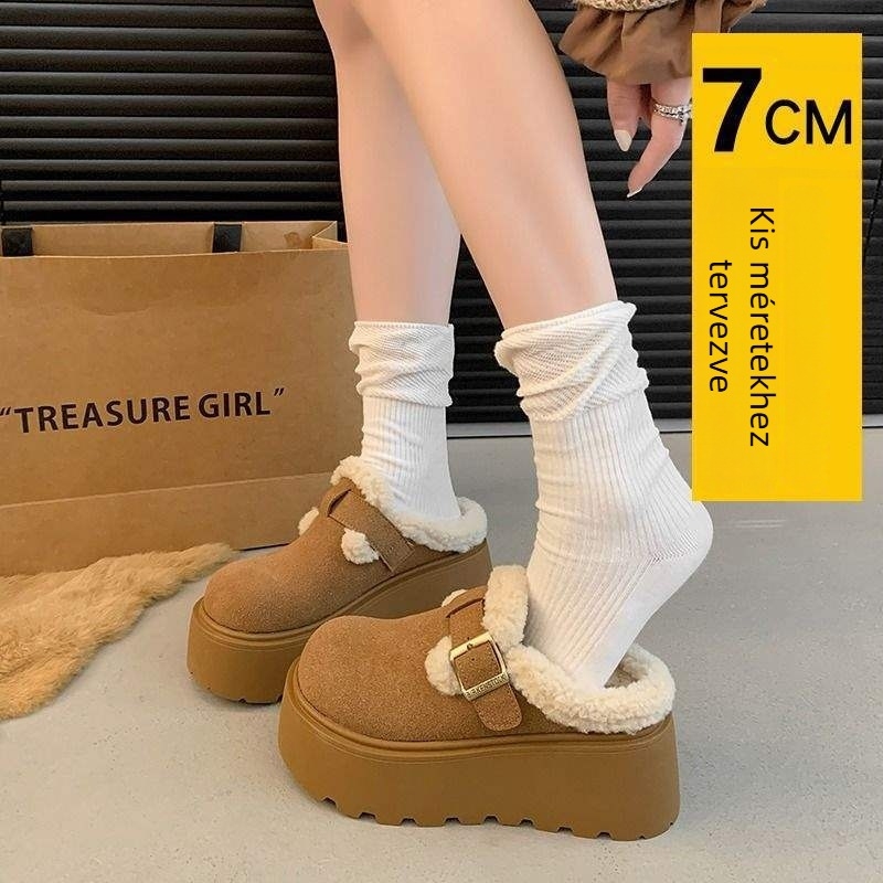 Női vastag talpú zárt orrú papucs, Birkenstock-stílus, PU felsőrész, TPR talp, plüss bélés