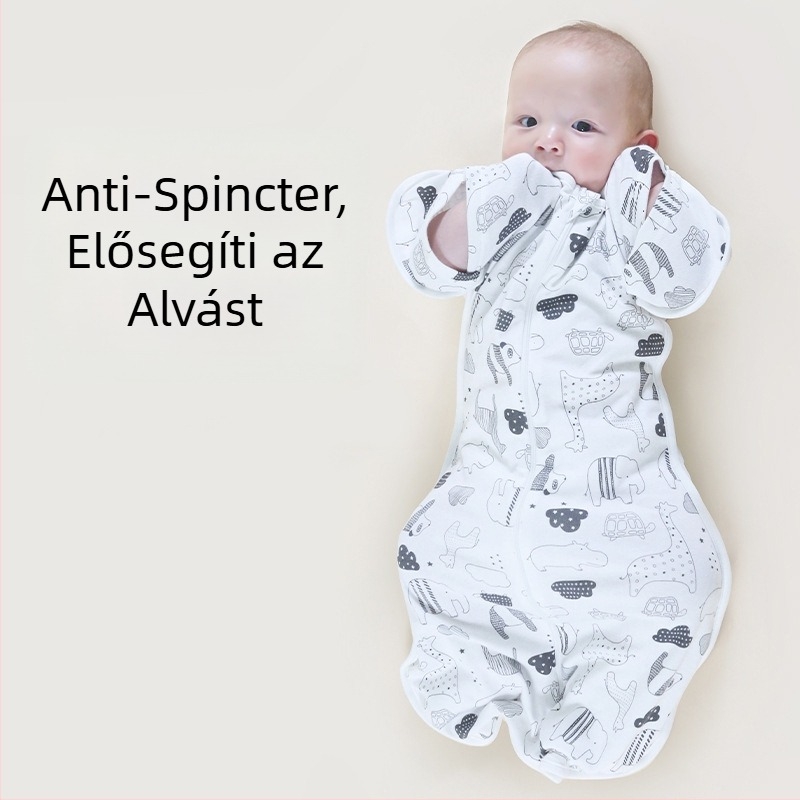 Csecsemő cocoon-stílusú alvózsák; tiszta pamut (95%+); 0–1 éves korosztály; egész éves használat; mosható