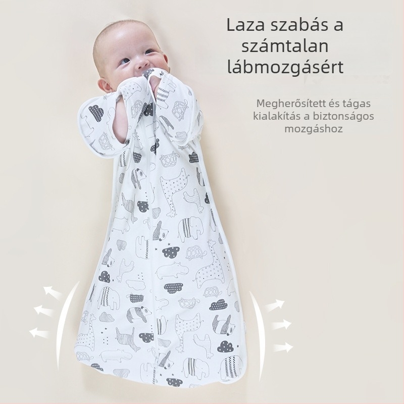 Csecsemő cocoon-stílusú alvózsák; tiszta pamut (95%+); 0–1 éves korosztály; egész éves használat; mosható