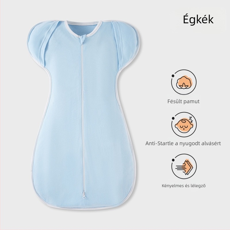 Csecsemő cocoon-stílusú alvózsák; tiszta pamut (95%+); 0–1 éves korosztály; egész éves használat; mosható