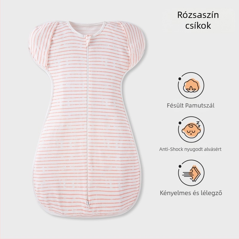 Csecsemő cocoon-stílusú alvózsák; tiszta pamut (95%+); 0–1 éves korosztály; egész éves használat; mosható