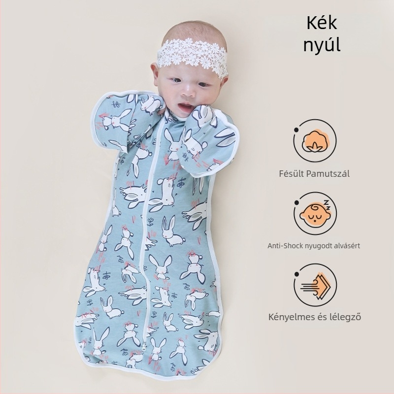 Csecsemő cocoon-stílusú alvózsák; tiszta pamut (95%+); 0–1 éves korosztály; egész éves használat; mosható