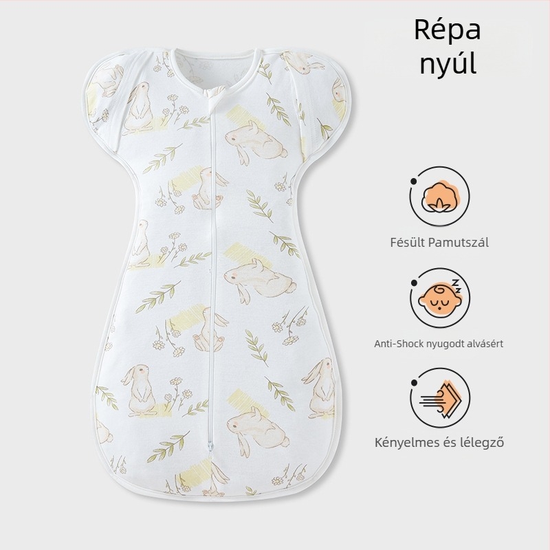 Csecsemő cocoon-stílusú alvózsák; tiszta pamut (95%+); 0–1 éves korosztály; egész éves használat; mosható