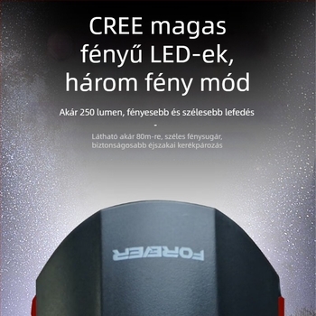 Forever első fény MTB-hez USB-C töltés, éjszakai tekeréshez, rögzítés csattal, modell 2255
