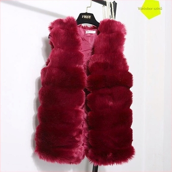 Koreai stílusú műszőrmés mellény, V-nyakú, ujjatlan, nylon anyag