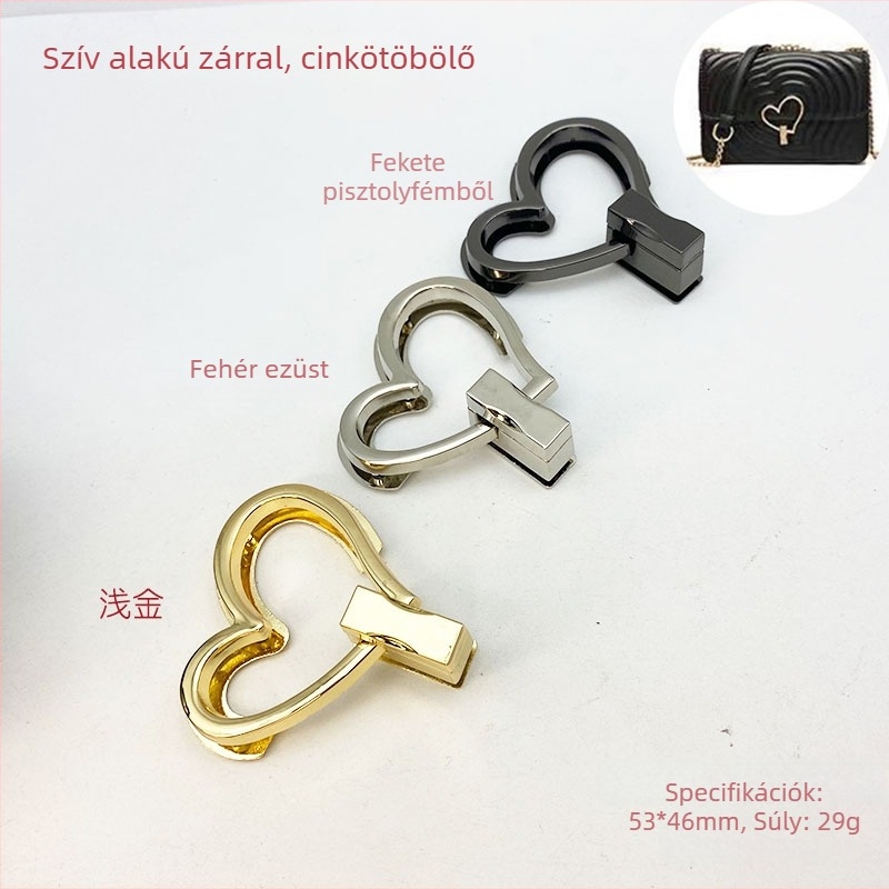 Szív alakú forgózár táskákhoz - Modell 659, cinkötvözet, New Beauty