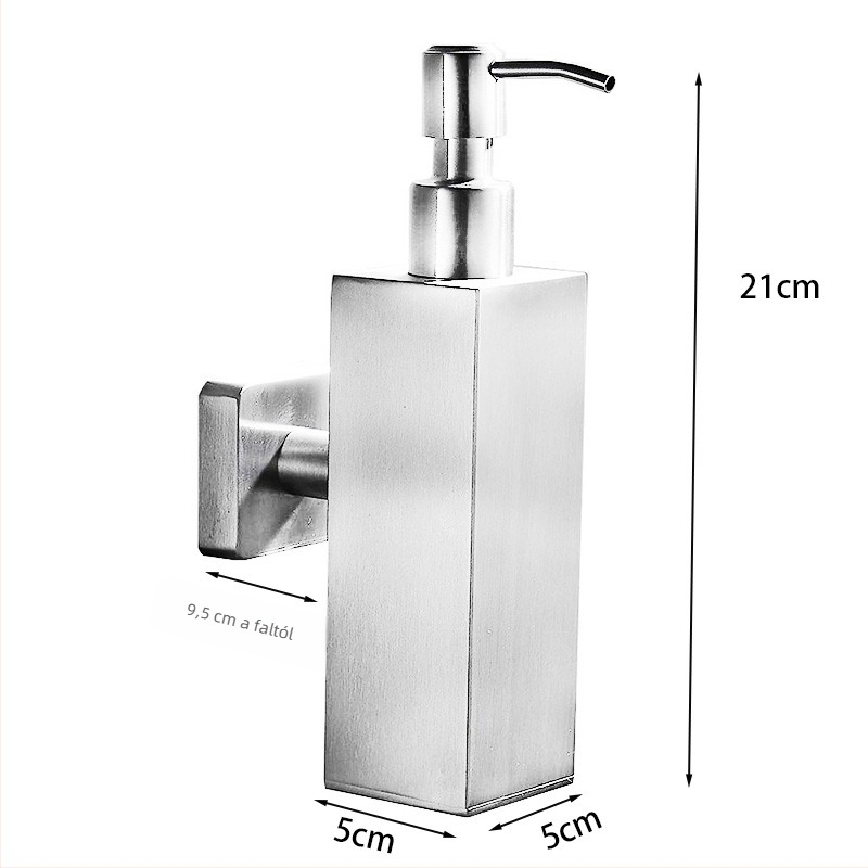 Rozsdamentes acélból készült falra szerelhető szappanadagoló, kézi nyomású, modern minimalista stílus, 350 g