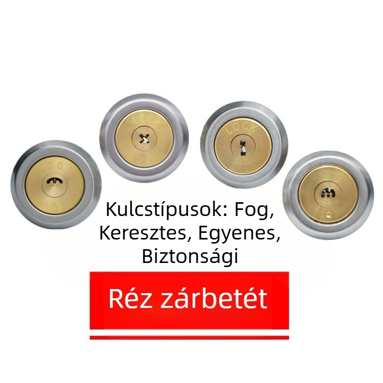 Külső ajtózár, réz zárhengerrel, biztonsági ajtókhoz, zárhenger, tömeg 200 g