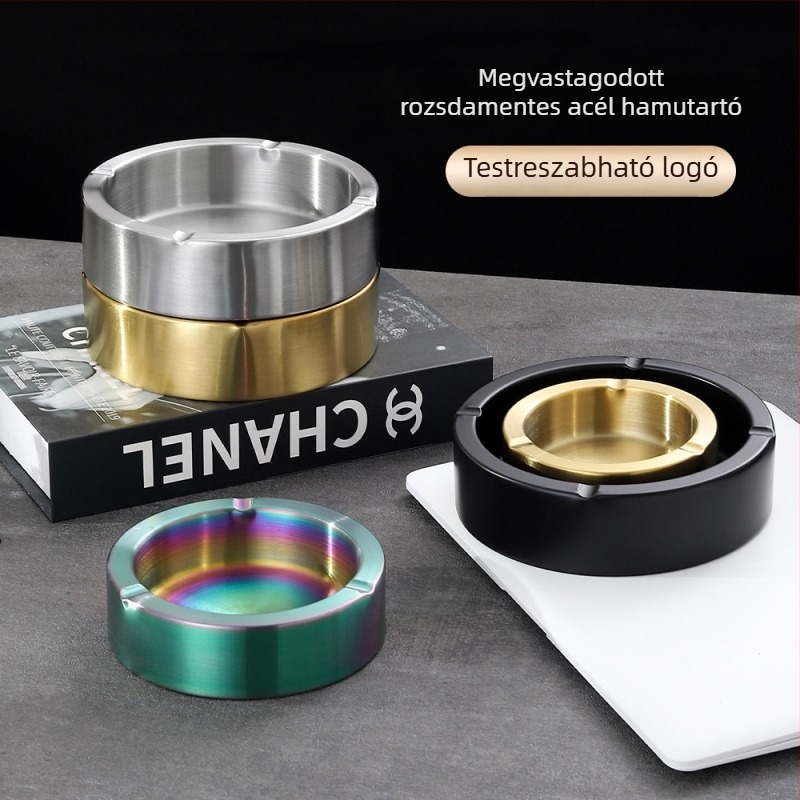 Vastagított rozsdamentes acél hamutartó, egyedi logóval, kávézók, bárok és otthoni használatra, szélálló és ütésálló