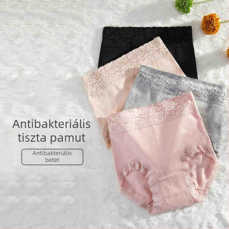 Női fehérnemű 100% pamutból, antibakteriális, középmagas derekú, hasi kontroll, plusz méret, csipkés szegély, teljes pamut, csípőn illeszkedő fazon, nyár