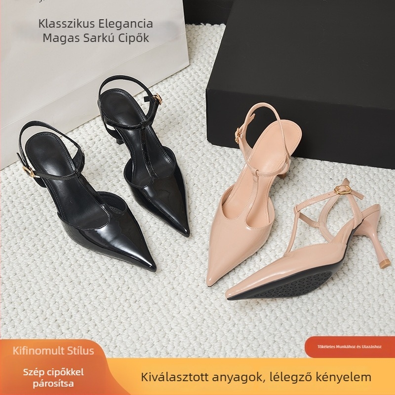 hegyes orrú, hátul nyitott szandál, kanalas sarok, 3–6 cm sarokmagasság, gumitalp