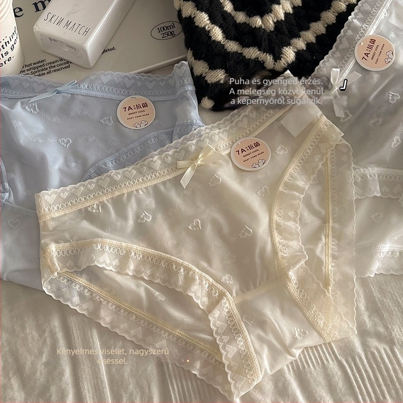 Női középmagas derekú alsónemű ice silk anyagból, rugalmas, bőrbarát, masnival és háromszög alakú szabással