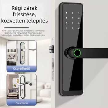 Fa ajtóhoz való ujjlenyomat- és jelszavas zár irodai és otthoni használatra, 40 ujjlenyomat tárolása, több mint 100000 zárnyitás, szkennelés <1 s, DC tápegység