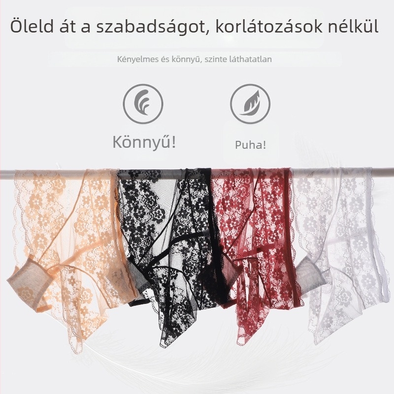 Női csipkés magas derekú alsónemű – légáteresztő, csípőemelő és hasi támogatás (Nylon 80-90%, csipke, magas derekú, virágos minta, pamut bélés)