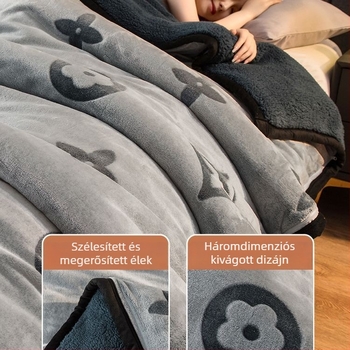 Sűrű juhflízes takaró tavasz-ősz, egy- és kétszemélyes méretek, korall flízzel mintás, minden évszakban használható, 1000–1500 g