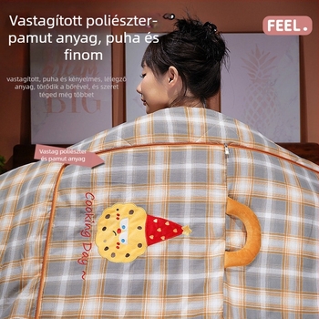 Párna–takaró plüss borítással, PP gyapot töltés, hímzés, aranyos állatok mintája, rajzfilmszerű stílus