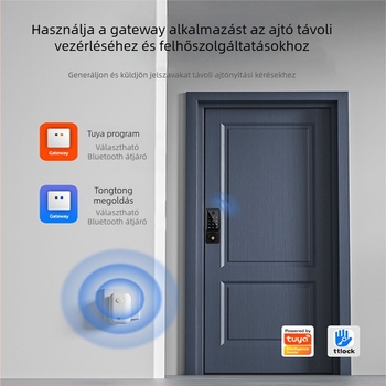 Intelligens zár ujjlenyomattal, kártya- és jelszavas hozzáféréssel fa ajtóhoz, modell A1 Locking, több mint 100000 nyitás, 0,1 s szkennelési idő, hamis felismerés <0,001%