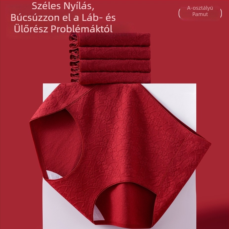 Piros pamutból készült női alsó, magas derekú, varrás nélküli, 10A antibakteriális intim zóna, 2025 kígyó éve, menyasszonyi