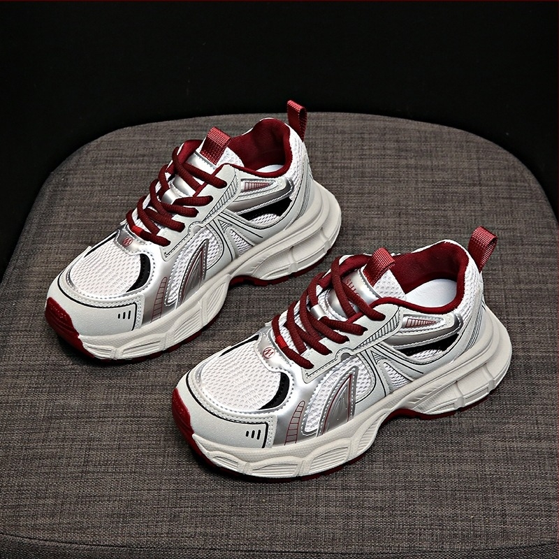 Női dad shoes stílusú tornacipő, felsőrész PU+háló, kerek orr, 3-5 cm sarkmagasság, gumí talp, fűzős záródás