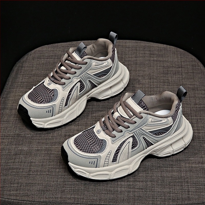 Női dad shoes stílusú tornacipő, felsőrész PU+háló, kerek orr, 3-5 cm sarkmagasság, gumí talp, fűzős záródás