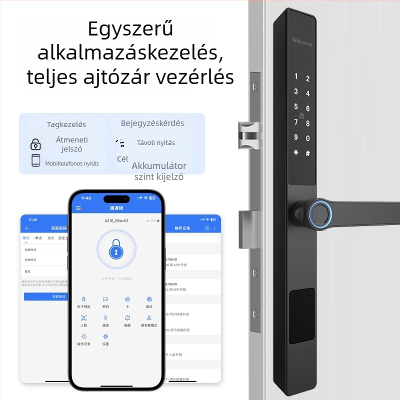 Kültéri vízálló okos zár ujjlenyomat és jelszóval – A2 modell, 100 tárolt ujjlenyomat, >2000 nyitás, beolvasás <0,5 s, -25°C-tól 70°C-ig, 93% páratartalom