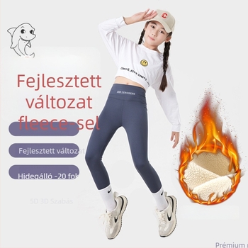 Gyerekeknek készült magas derekú fleece-bélelt jóga leggings őszi-téli szezonra, nylon keverék anyag