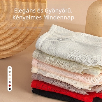 Női középmagasságú csipkés hálószövetes bugyi, lélegző, antibakteriális, pamutbetéttel a szeméremtájon, kényelmes