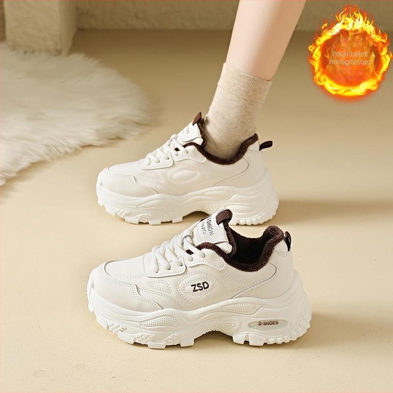 Női téli dad shoes, PU felsőrész, belső hálós bélés, PVC talp, 6–8 cm sarokmagasság