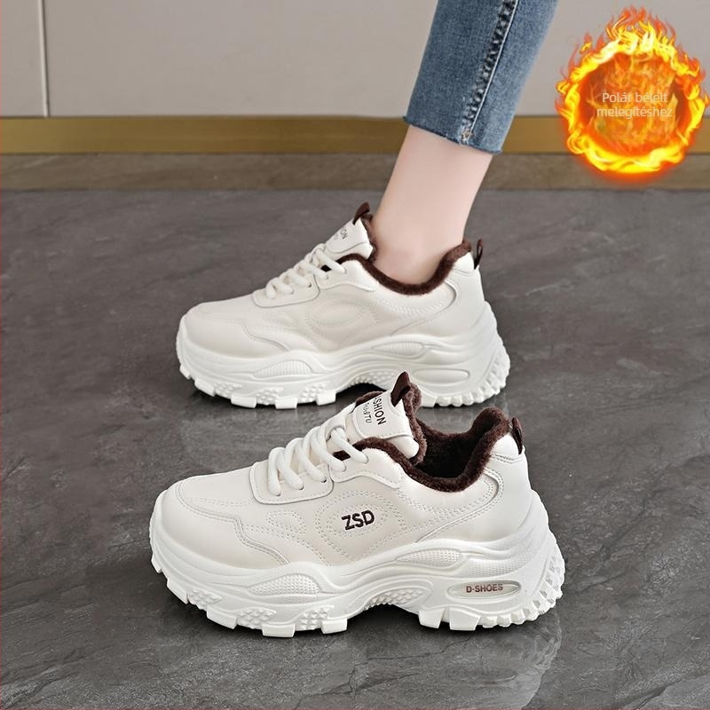 Női téli dad shoes, PU felsőrész, belső hálós bélés, PVC talp, 6–8 cm sarokmagasság