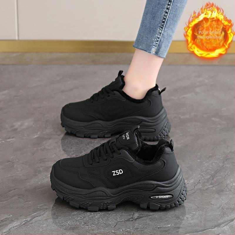 Női téli dad shoes, PU felsőrész, belső hálós bélés, PVC talp, 6–8 cm sarokmagasság