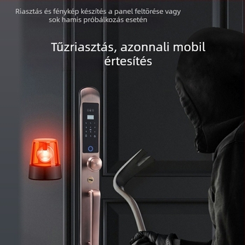 Okos ajtózár 3D arcfelismeréssel és ujjlenyomattal; 100 ujjlenyomat tárolás; 200000 nyitás; 0,01 s szkennelés; 0,01% FAR; 0,01% FRR