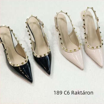 Női cipő hegyes orrú, PU felsőrész, vékony sarok 6–8 cm, gumitalp