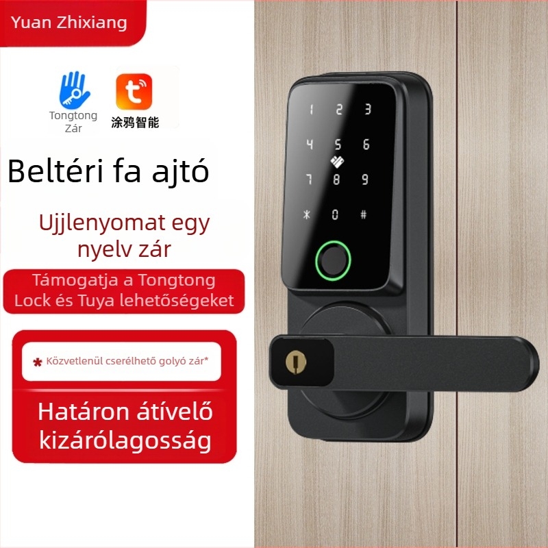 Ujjlenyomat-olvasós intelligens zár otthonra, szállodába és apartmanhoz – hozzáférés jelszóval, kártyával és kulccsal; 100 ujjlenyomat-tárolás, >6000 nyitás, 0,5 s beolvasási idő, -20°C-tól 70°C-ig